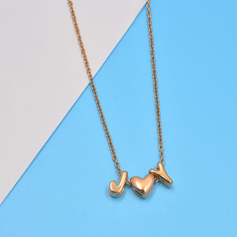 26 Bubble Letters Love Heart Necklace