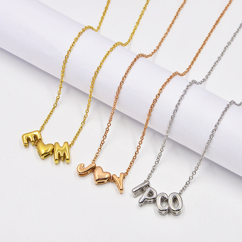 26 Bubble Letters Love Heart Necklace