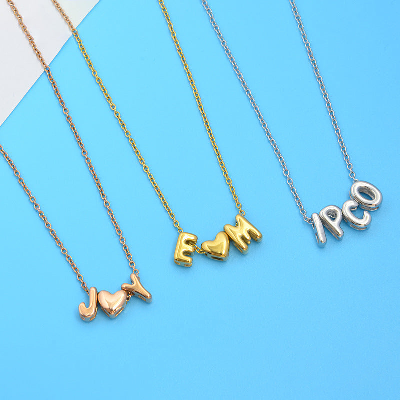 26 Bubble Letters Love Heart Necklace