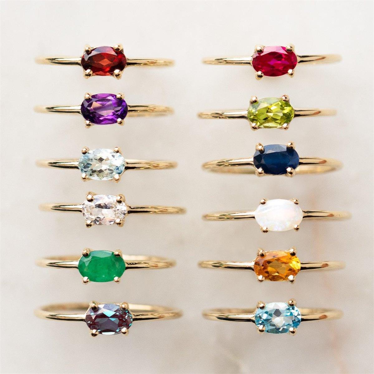 European And American Color Rhinestone Zircon Ring Brass Gold Plated