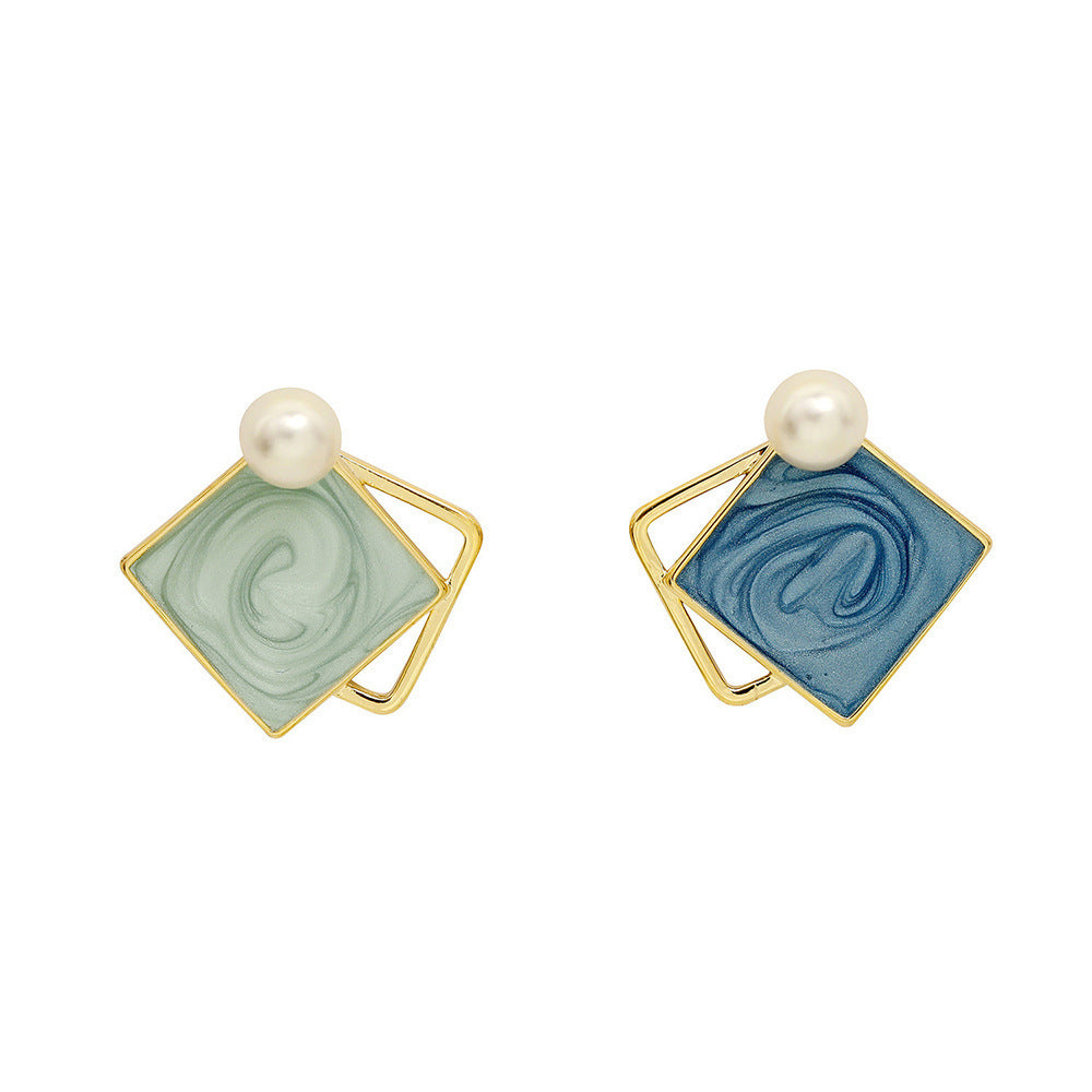 Geometric Drop Oil Contrast Color Haze Blue Ear Studs