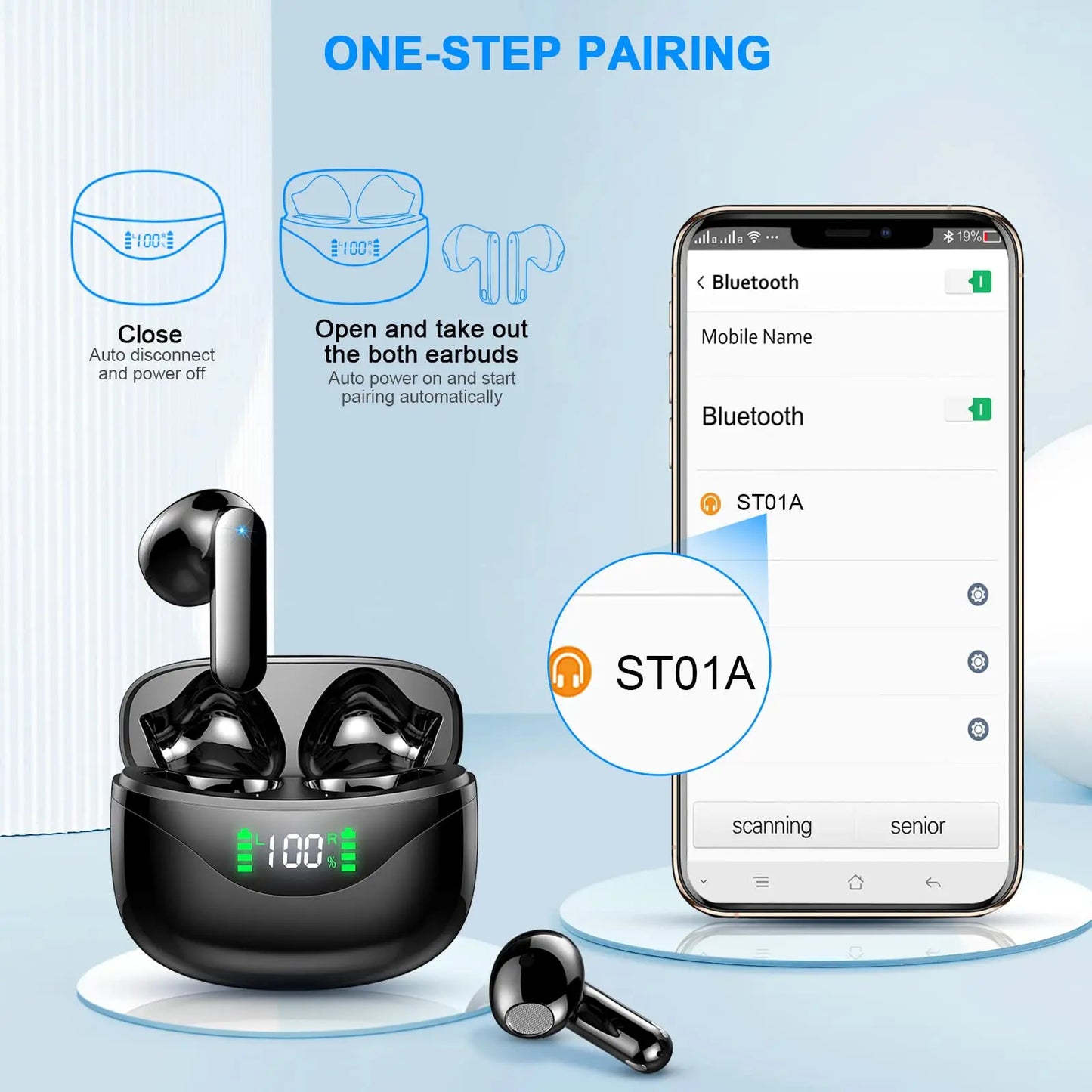 Écouteurs Sans Fil Bluetooth 5.3 avec Micro Intégré, 36H d'Autonomie, Écran LED – Performance et Confort au Rendez-vous
