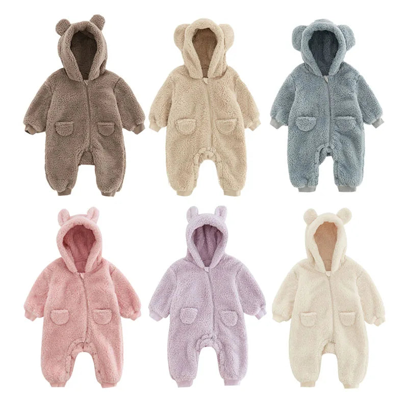 0-2Y Warm Fleece Baby Rompers – Adorable Animal Design for Boys & Girls