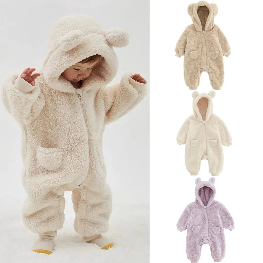 0-2Y Warm Fleece Baby Rompers – Adorable Animal Design for Boys & Girls