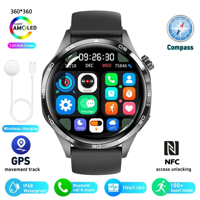 Montre Connectée HUAWEI GT5 Pro GPS NFC - Écran AMOLED 360x360, Appels Bluetooth, Suivi Cardiaque, Étanche IP67 - Smartwatch Homme 2024